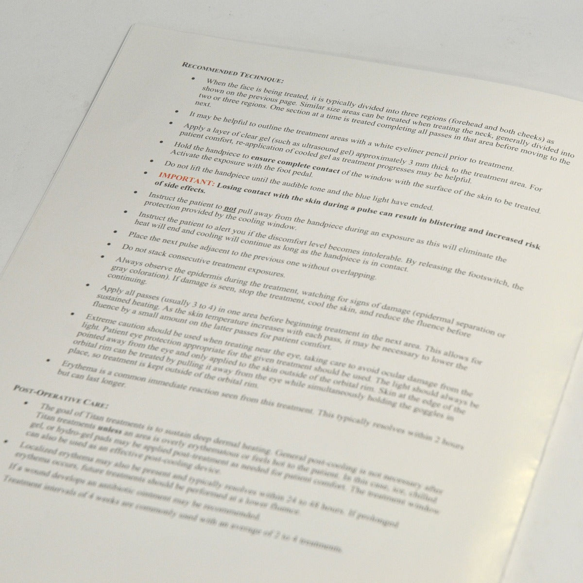 Cutera Titan IR Handpiece Treatment Guidelines S V XL Hand Piece User Reference