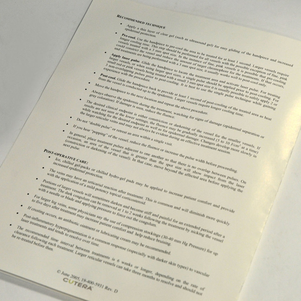 Cutera Laser CoolGlide Excel Vantage Xeo Vascular Treatment Guidelines Guide