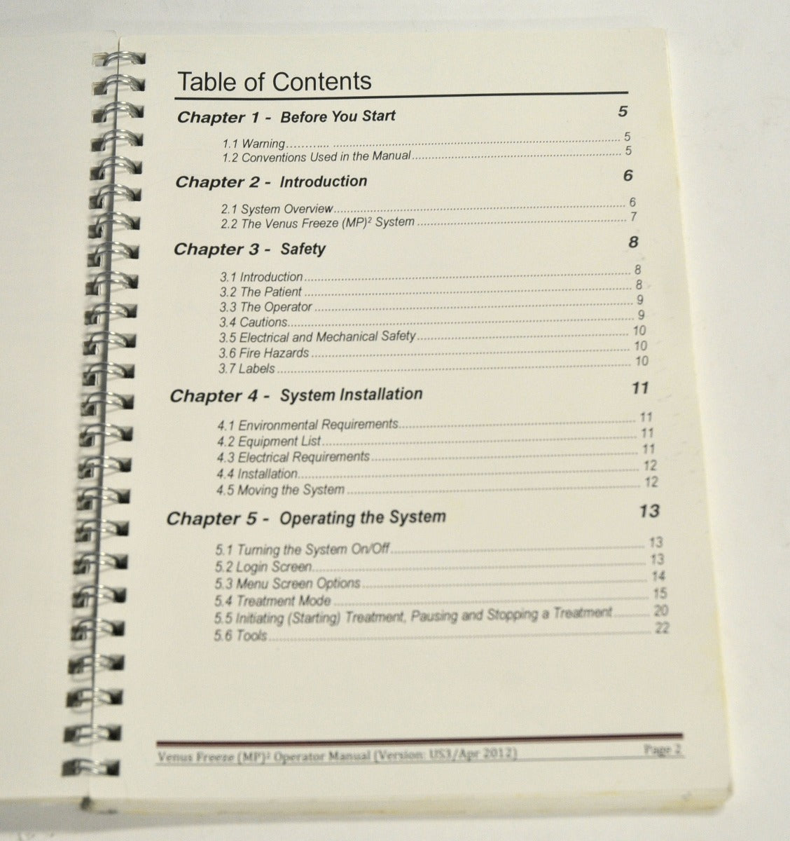 VenusFreeze MP2 Operator Manual Venus Concept User Guide Treatment Procedures