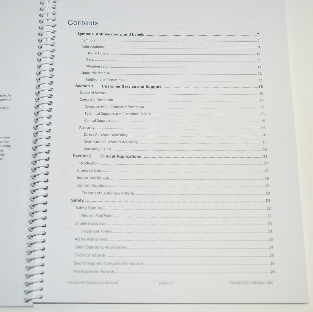 Cynosure Tempsure RF Operator Manual User Guide Patient Treatment 850-7027-000