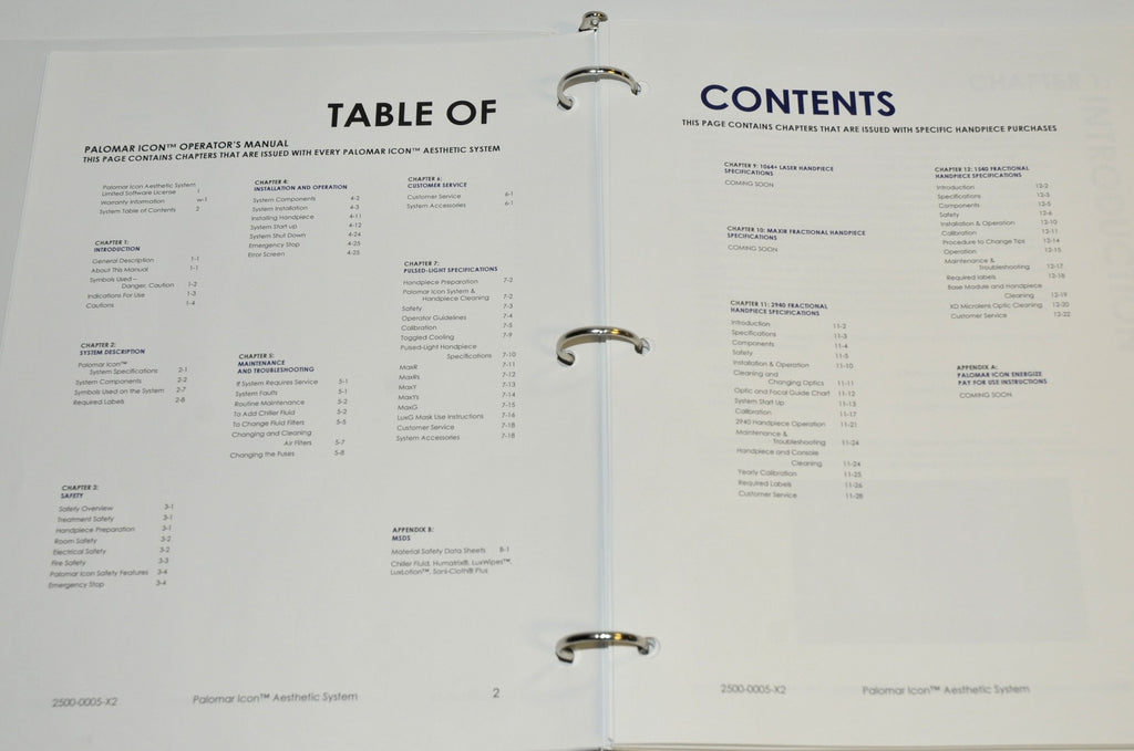 Palomar Icon Laser IPL System OPERATOR MANUAL Guidelines Guide Book 2500-0001-X2