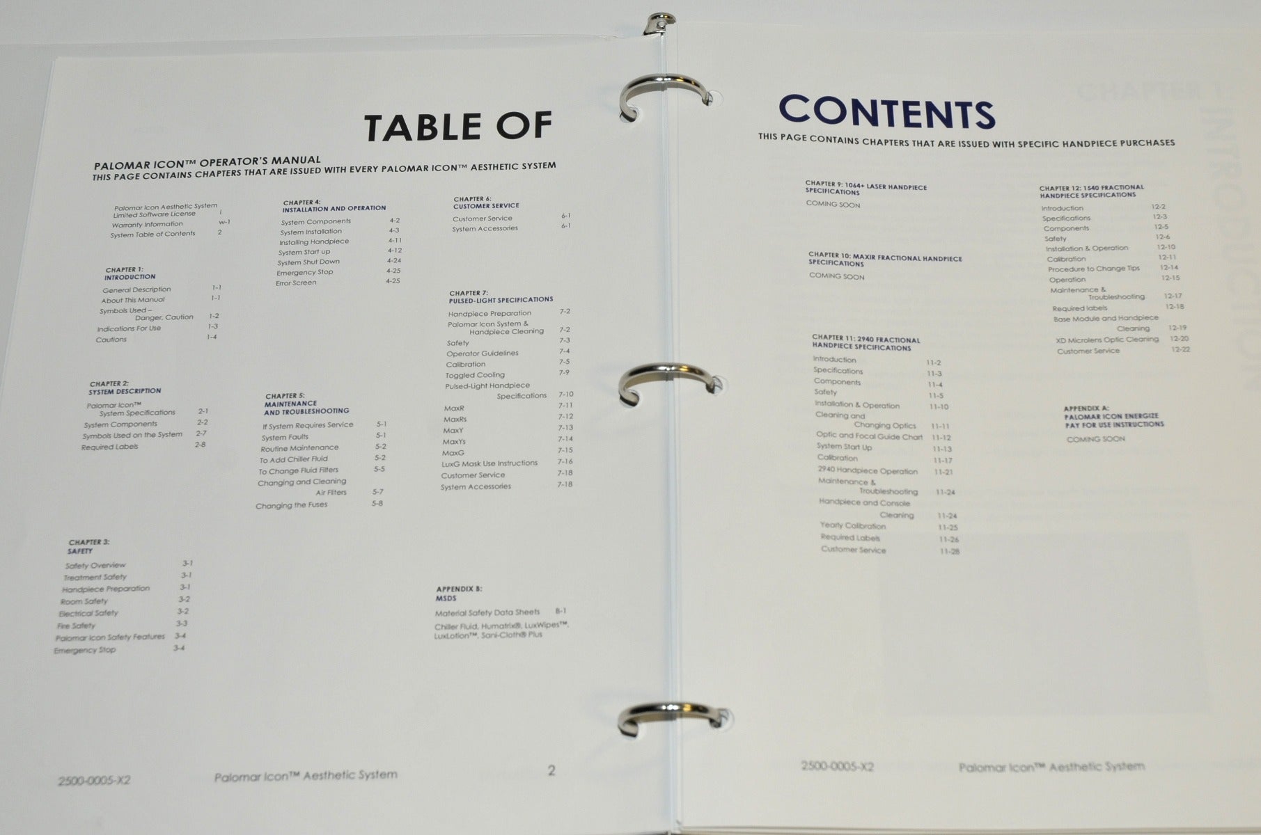 Palomar Icon Laser IPL System OPERATOR MANUAL Guidelines Guide Book 2500-0001-X2