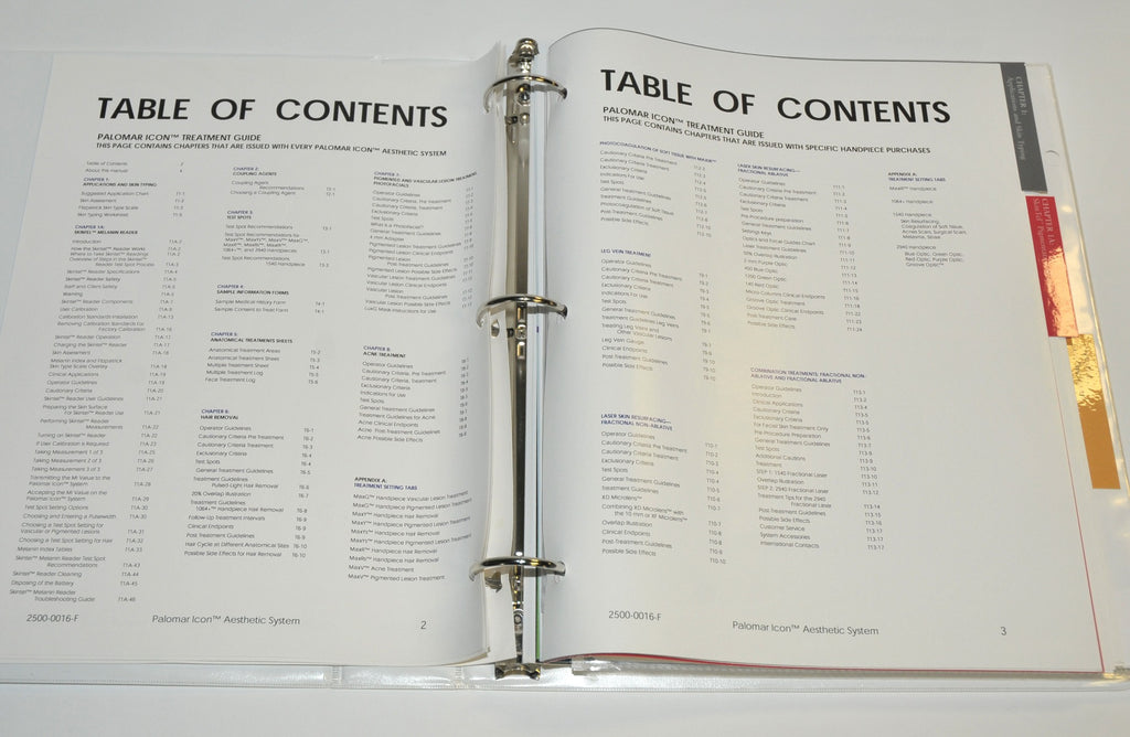 Palomar Icon Laser IPL System TREATMENT GUIDE Manual Guidelines Book 2500-0014-F