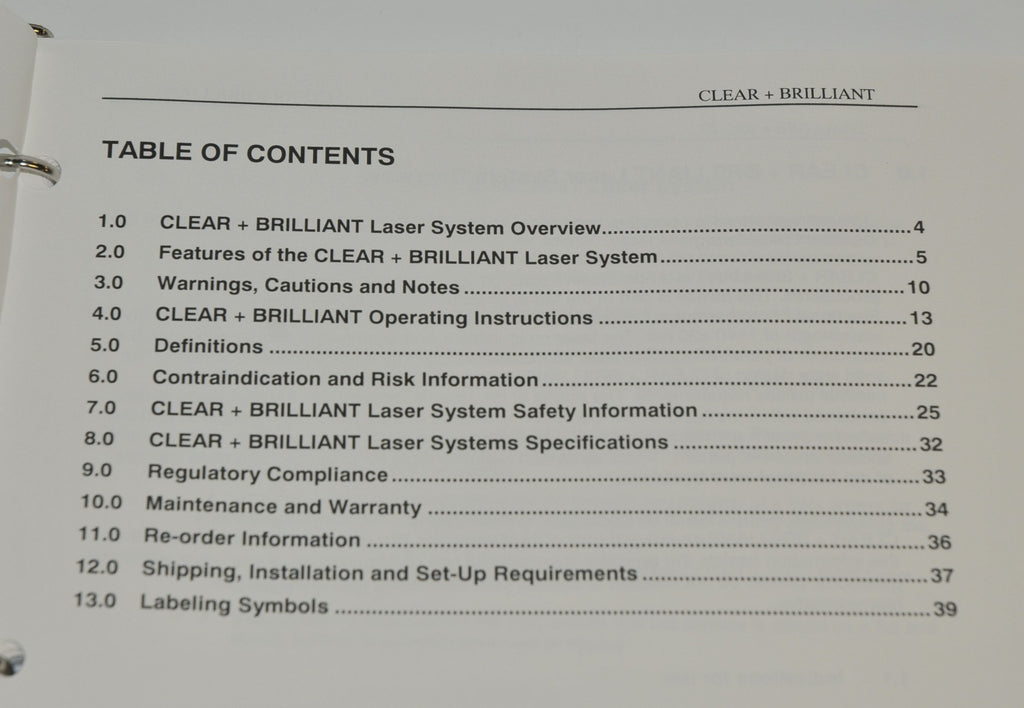 Clear Brilliant Laser System OPERATOR MANUAL User Treatment Tips Handpiece Guide