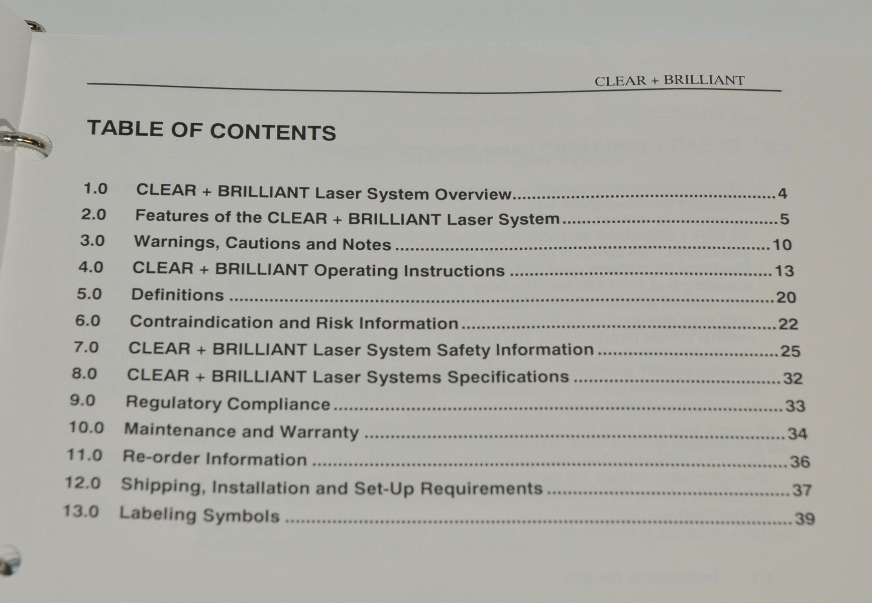 Clear Brilliant Laser System OPERATOR MANUAL User Treatment Tips Handpiece Guide