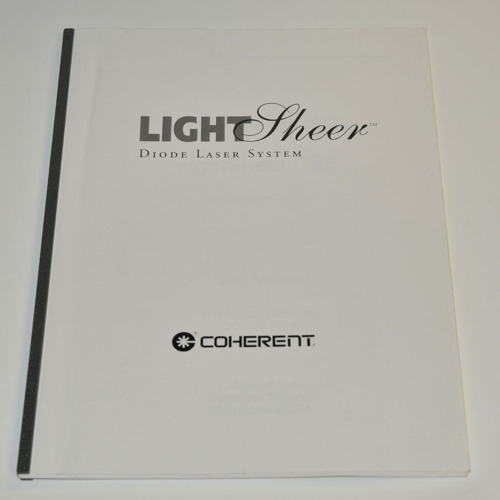 Coherent LightSheer EC SC Diode Laser System USER MANUAL Operator Guide Training