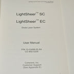 Coherent LightSheer EC SC Diode Laser System USER MANUAL Operator Guide Training