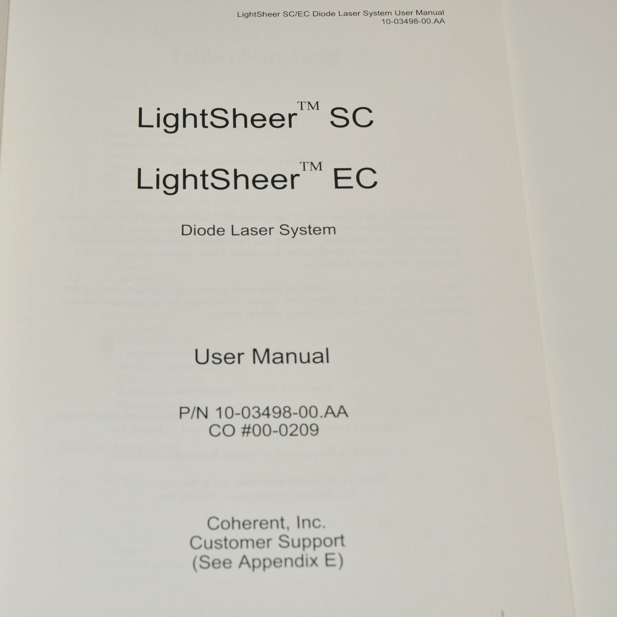 Coherent LightSheer EC SC Diode Laser System USER MANUAL Operator Guide Training