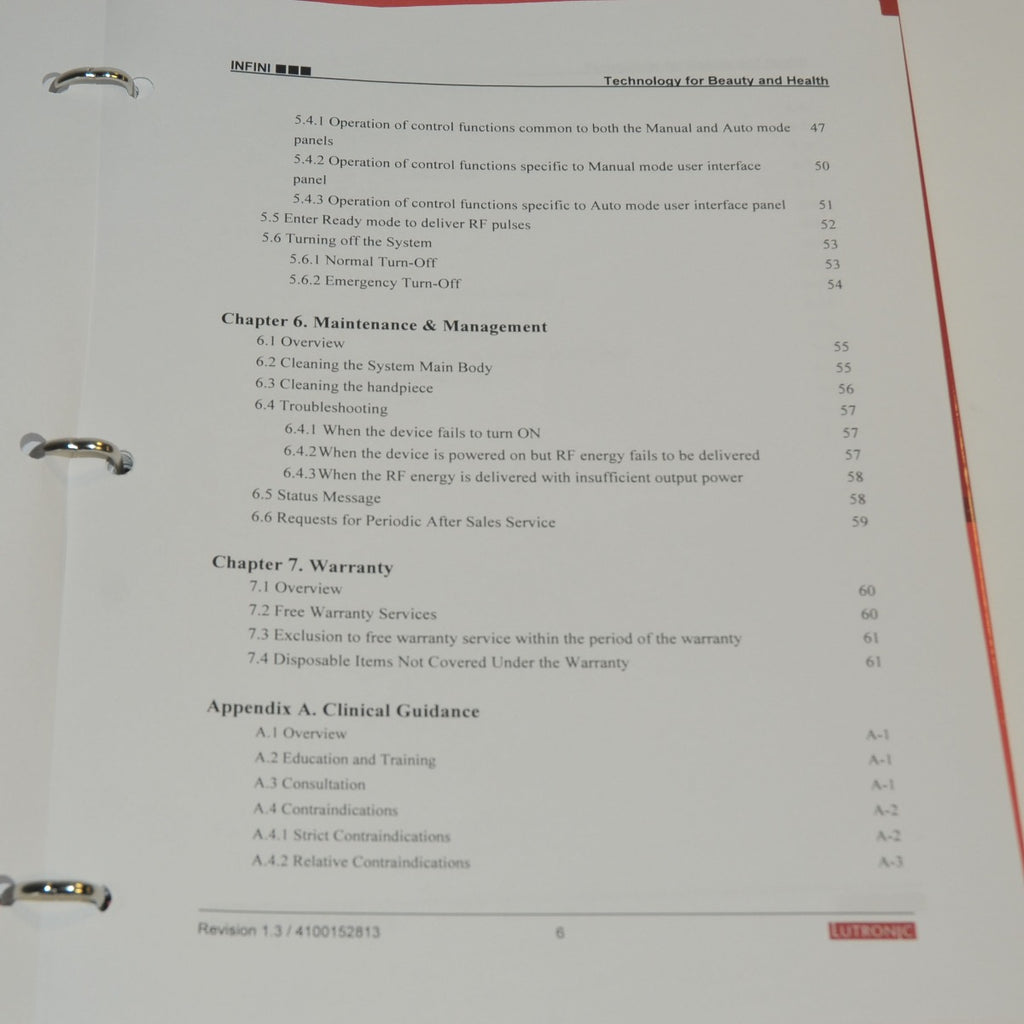 Lutronic Infini Operator's Manual User Guidelines Treatment Training Procedures