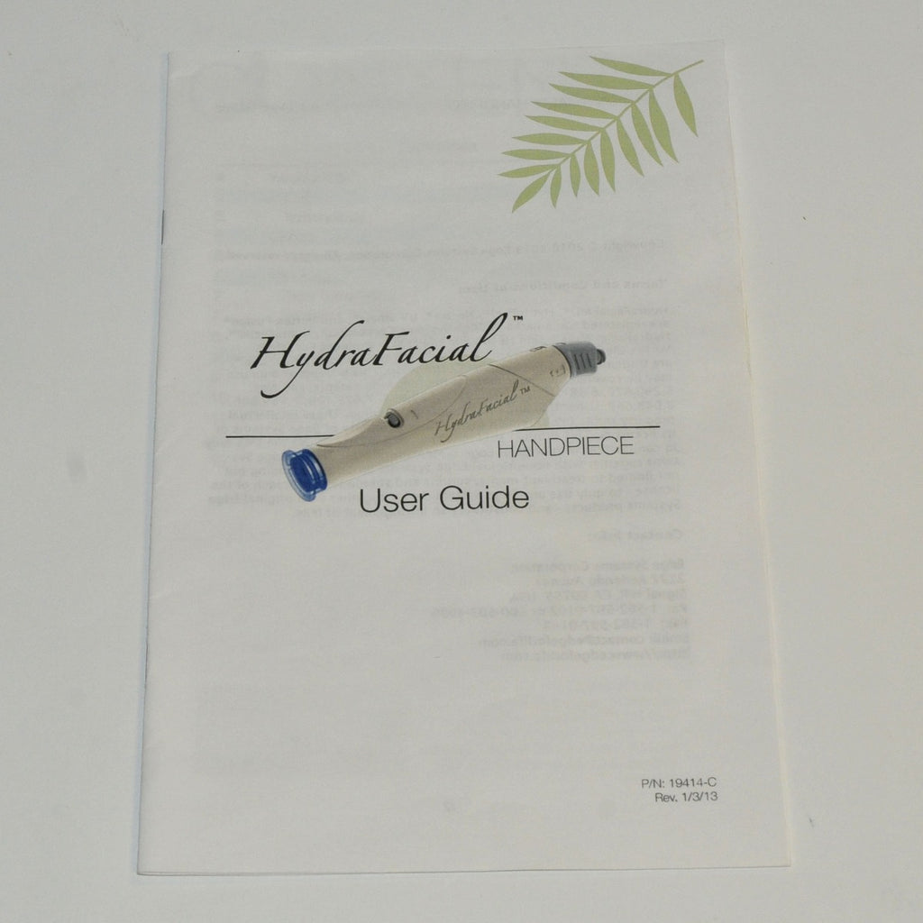 EDGE Systems HydraFacial HANDPIECE USER GUIDE Exfolication Operator Manual Setup
