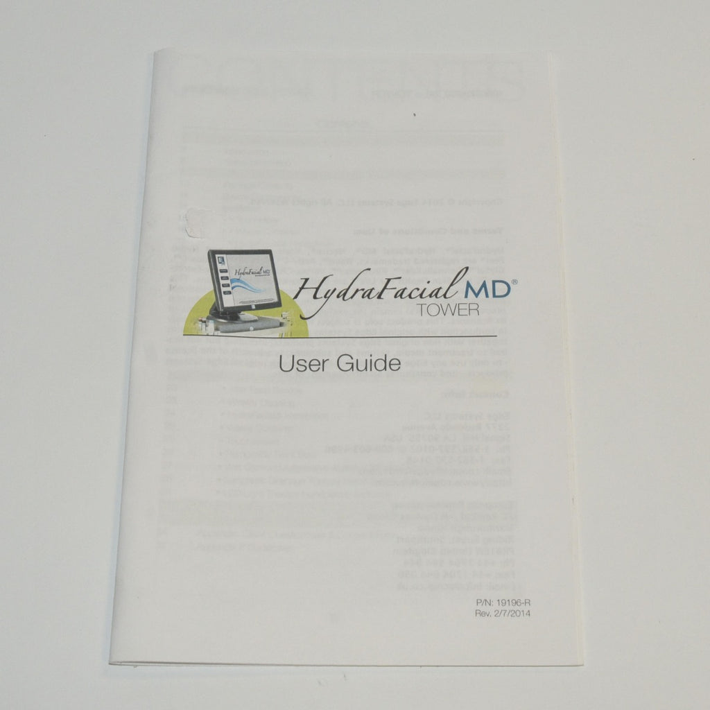 EDGE Systems HydraFacial MD Tower USER GUIDE Operator Manual Handpiece Operation