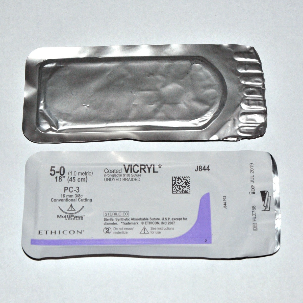 Ethicon 5-0 J844 PC-3 Coated VICRYL Undyed Braided Conventional Cutting Suture