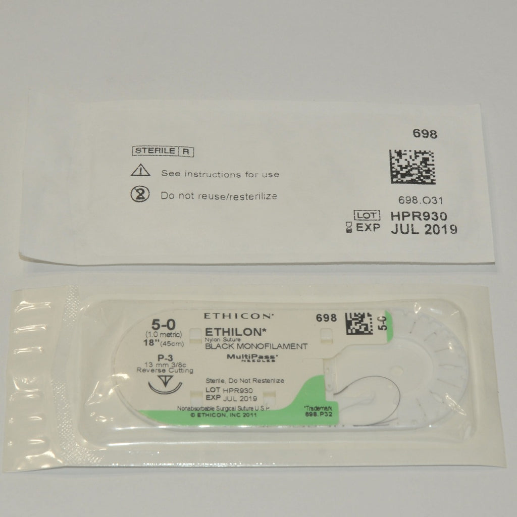 Ethicon 698 Ethicon Nylon Non-Absorbable Suture P-3 Needle 18" Black ETHILON