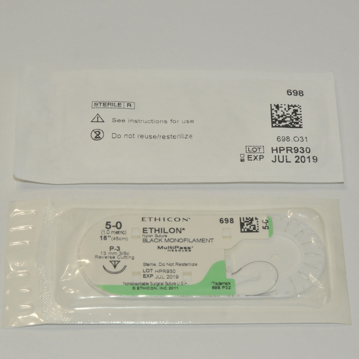 Ethicon 698 Ethicon Nylon Non-Absorbable Suture P-3 Needle 18" Black ETHILON