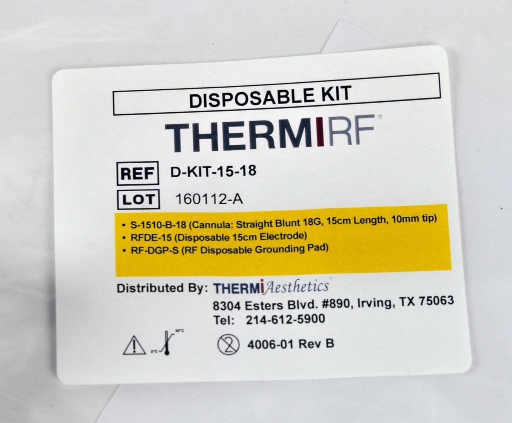ThermiRF D-KIT-15-18 Disposable Kit S-1510-B-18 Cannula Electrode Grounding Pad