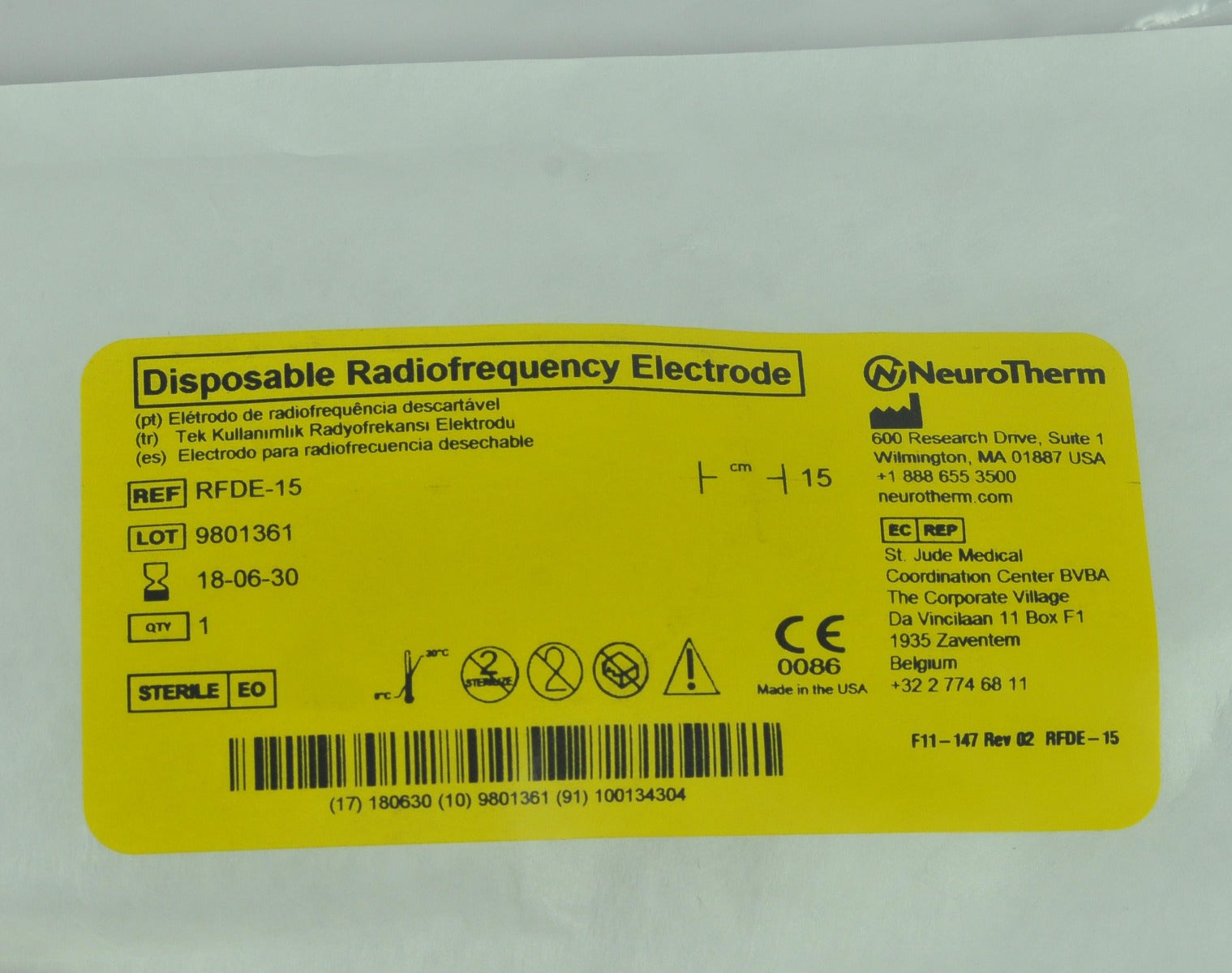 ThermiRF D-KIT-15-18 Disposable Kit S-1510-B-18 Cannula Electrode Grounding Pad