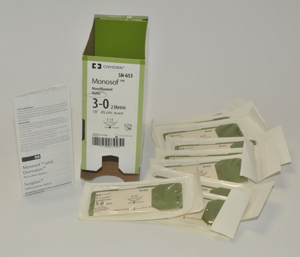 Covidien SN-653 Monosof Nylon Suture Reverse Cutting Sz 3-0 SN653 SN653 Exp