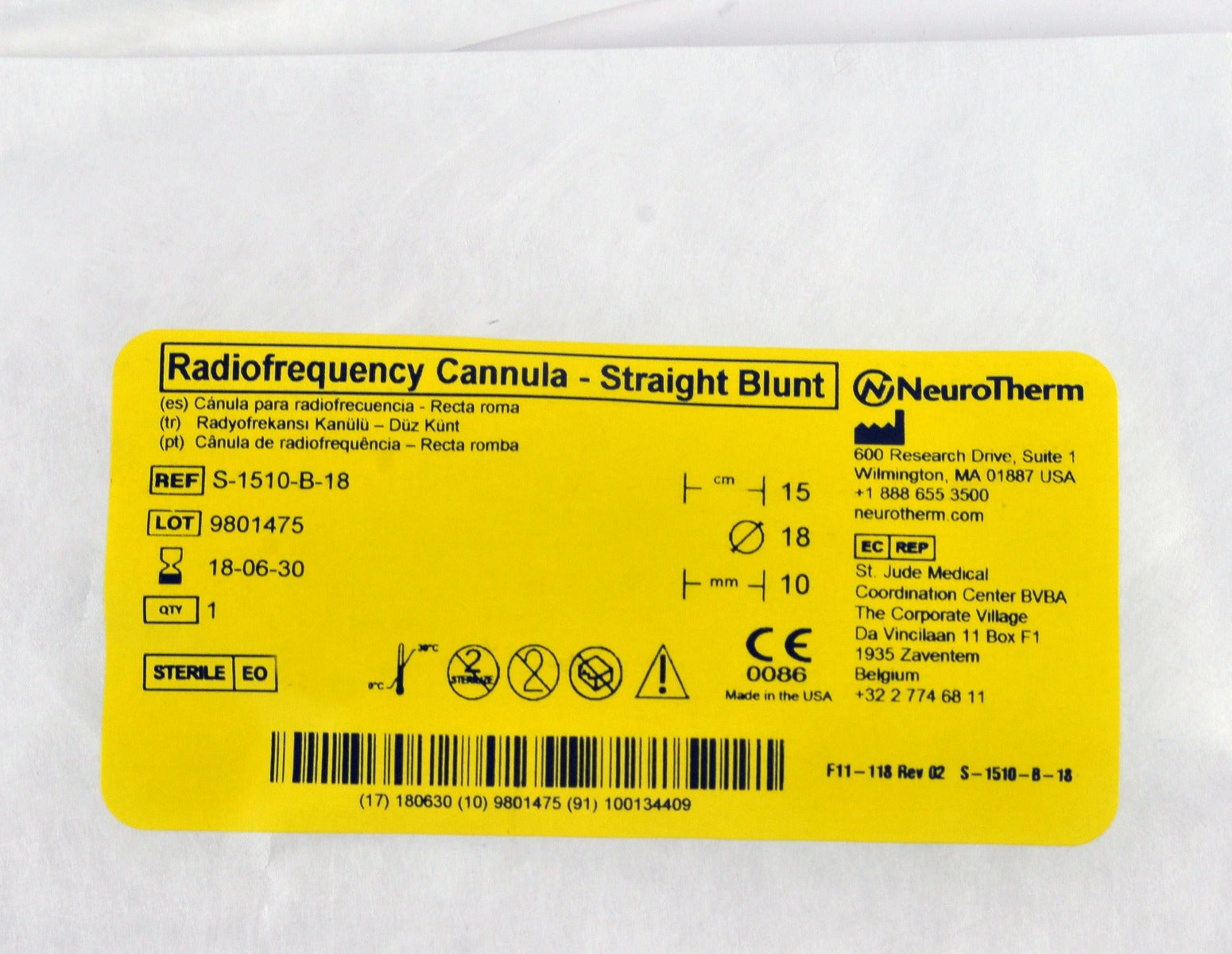 ThermiRF D-KIT-15-18 Disposable Kit S-1510-B-18 Cannula Electrode Grounding Pad