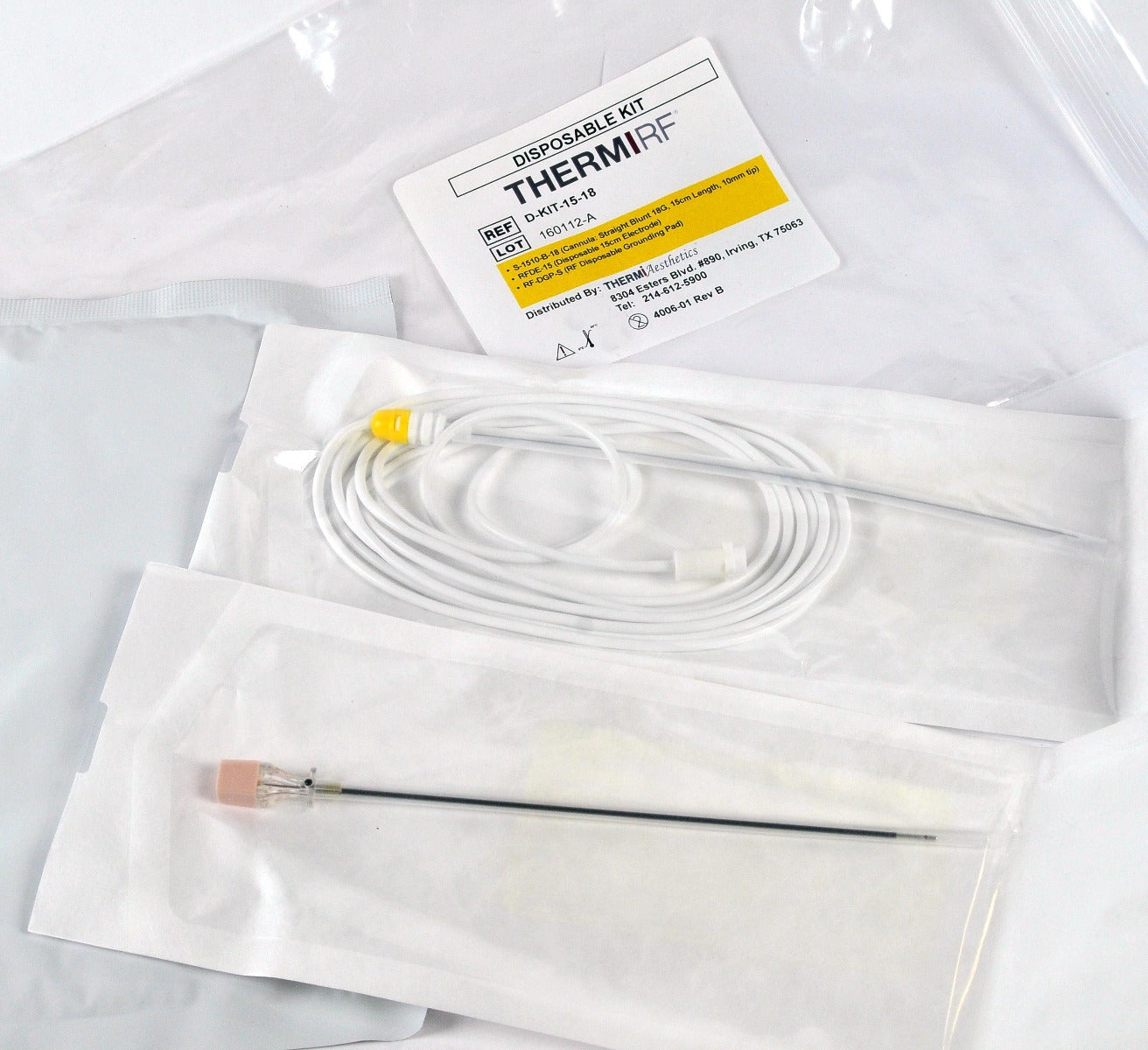 ThermiRF D-KIT-15-18 Disposable Kit S-1510-B-18 Cannula Electrode Grounding Pad