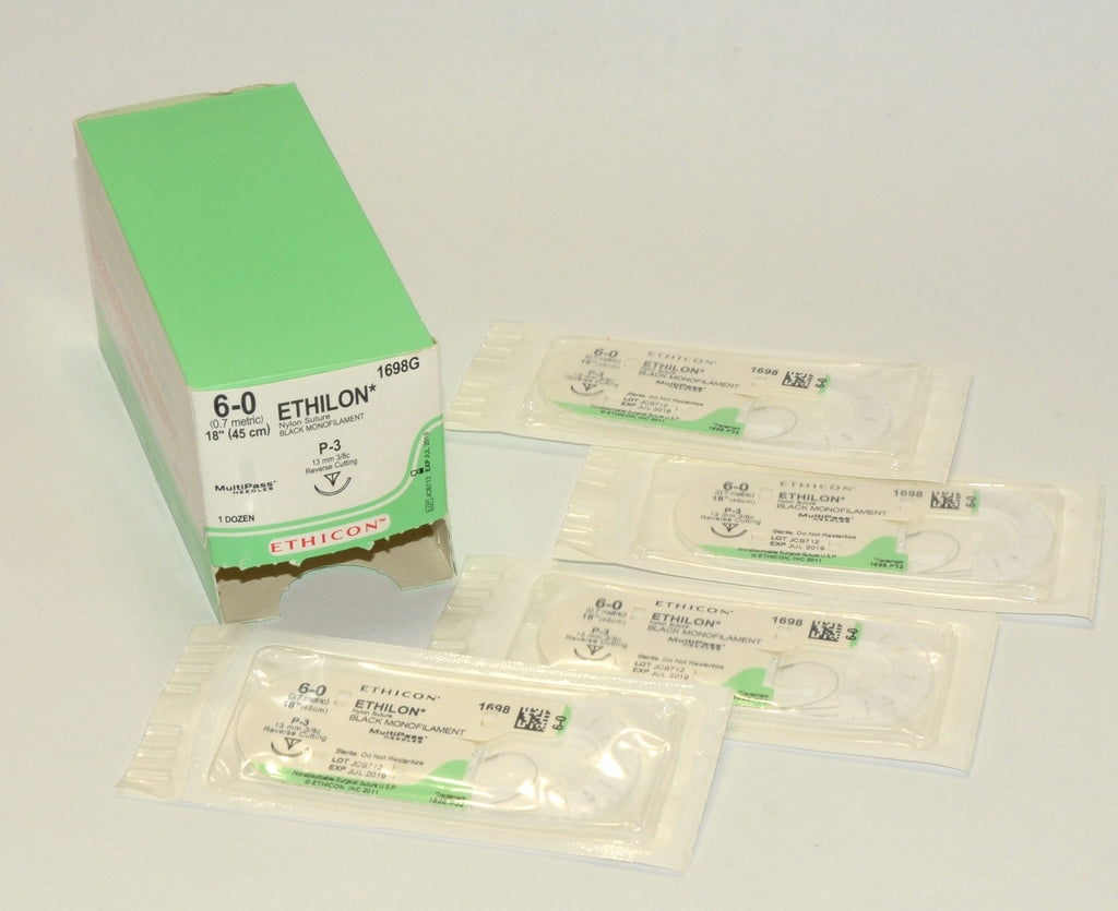 Ethicon 1698 ETHILON Nylon Non-Absorbable Suture P-3 18" Black Monofilament