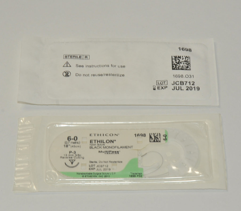 Ethicon 1698 ETHILON Nylon Non-Absorbable Suture P-3 18" Black Monofilament