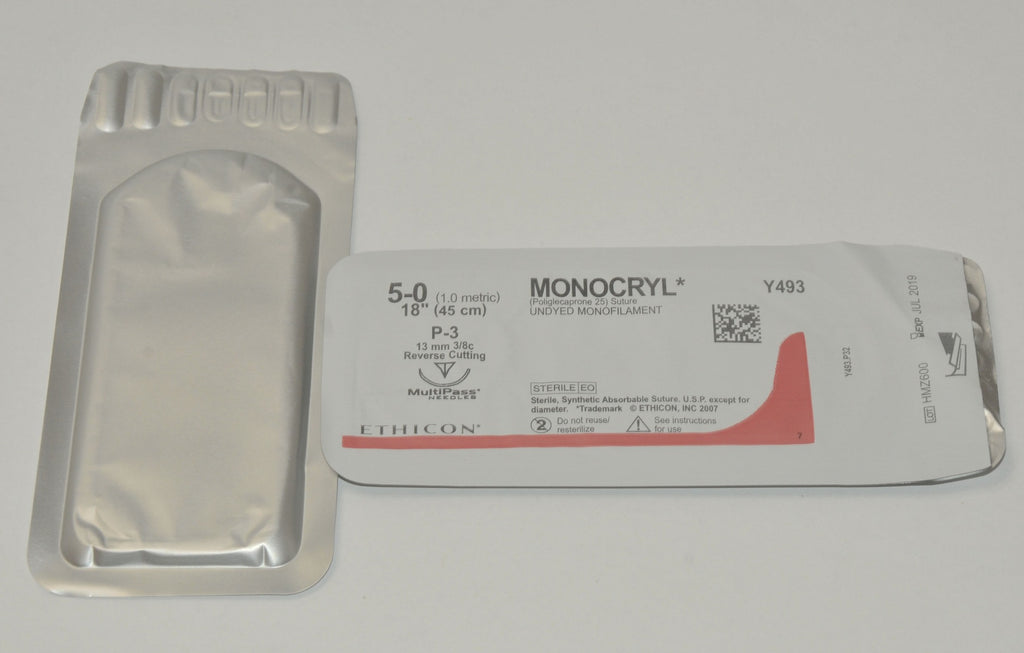 Ethicon Y493G Absorbable Suture Monocryl Reverse Cutting Undyed Mono 5-0 Y493