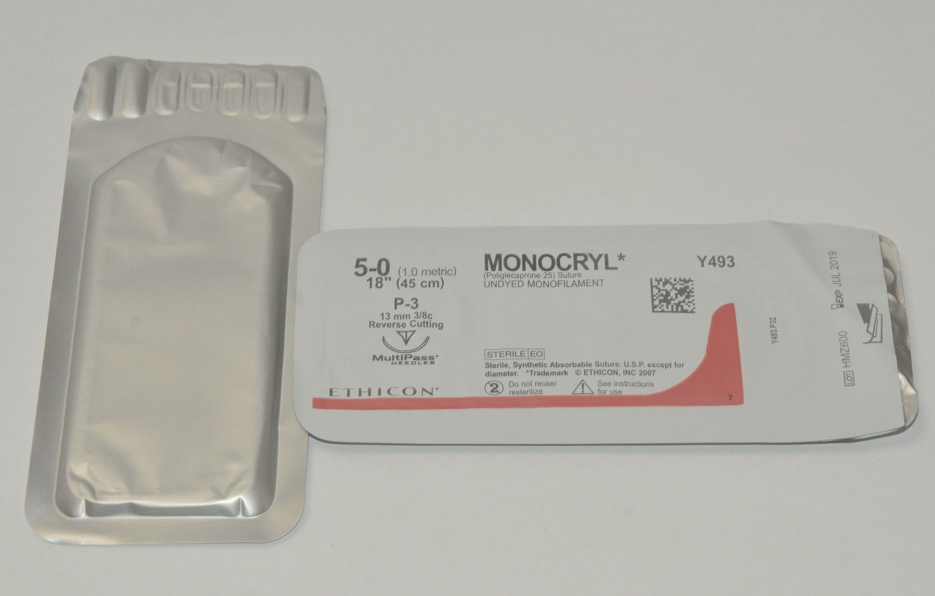 Ethicon Y493G Absorbable Suture Monocryl Reverse Cutting Undyed Mono 5-0 Y493