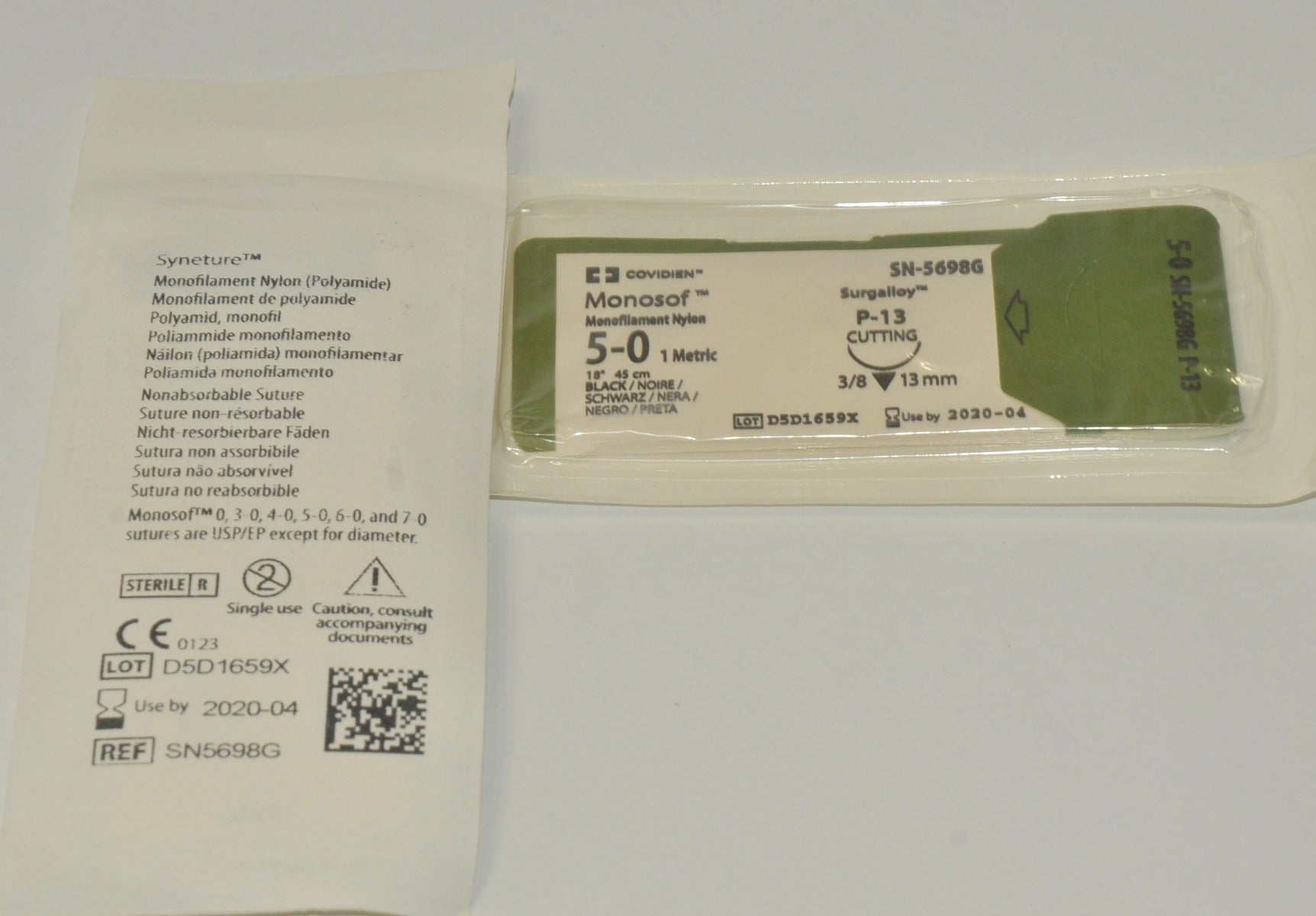 Covidien SN-5698G Suture Monosof Monofilament Nylon Cutting Size 5-0 SN5698G LOT