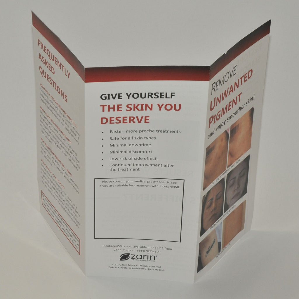 Zarin PicoCare450 Laser Tattoo Removal BROCHURE Pigment Moles Marketing 50-Pack