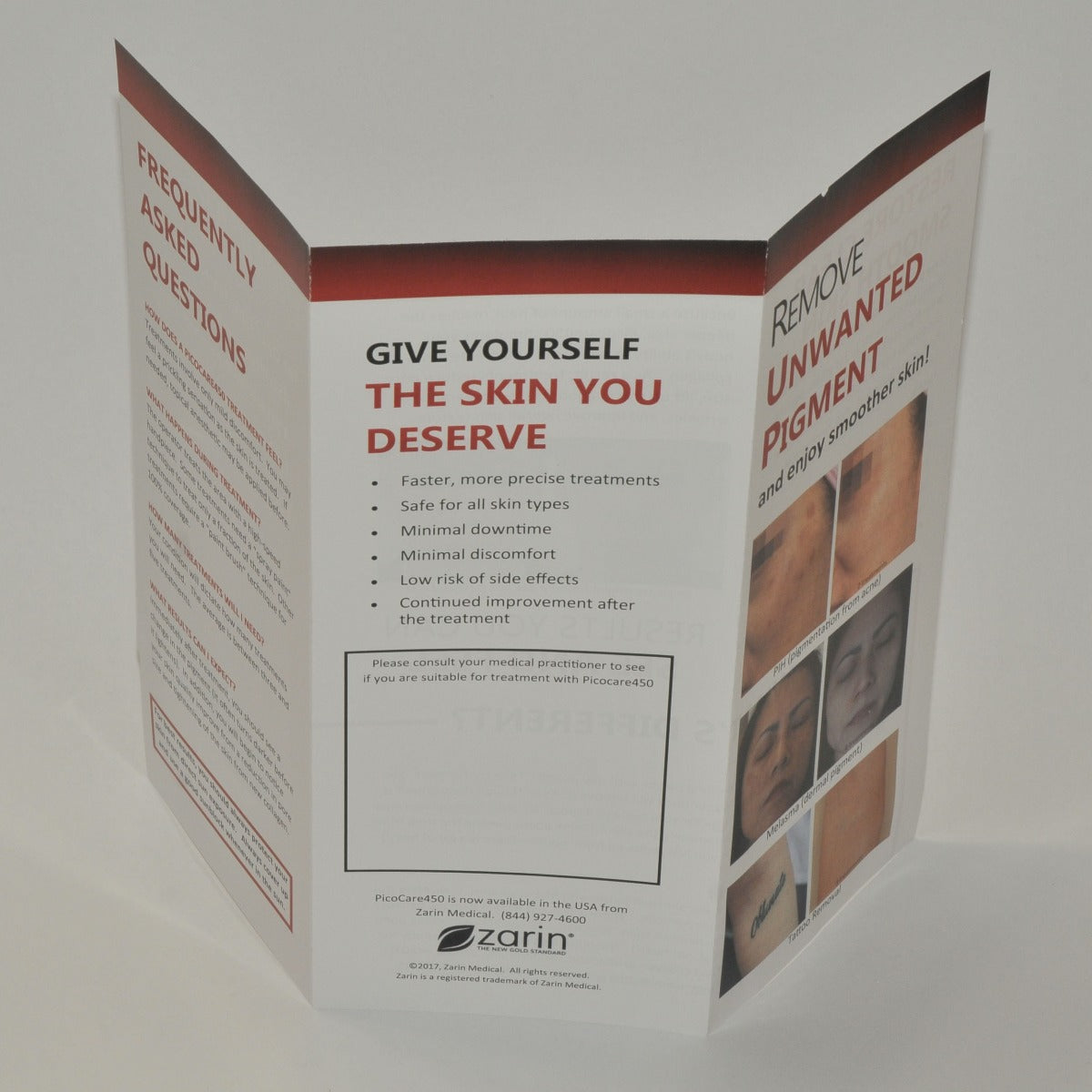 Zarin PicoCare450 Laser Tattoo Removal BROCHURE Pigment Moles Marketing 50-Pack