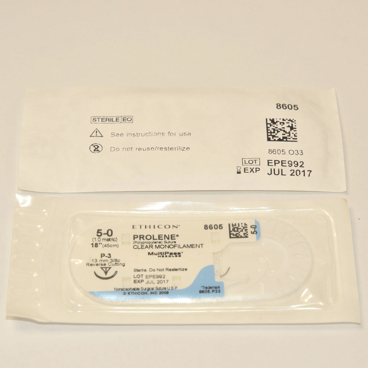 Ethicon 8605G PROLENE Size 5-0 Polypropylene Non-Absorbable Suture P-3 8605 LOT