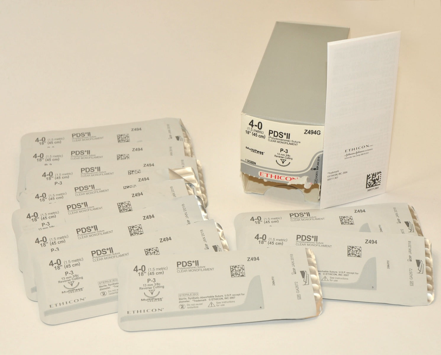 Ethicon Z494G PDS II Polydioxanone Clear Mono Suture Reverse Cutting 4-0 Z794