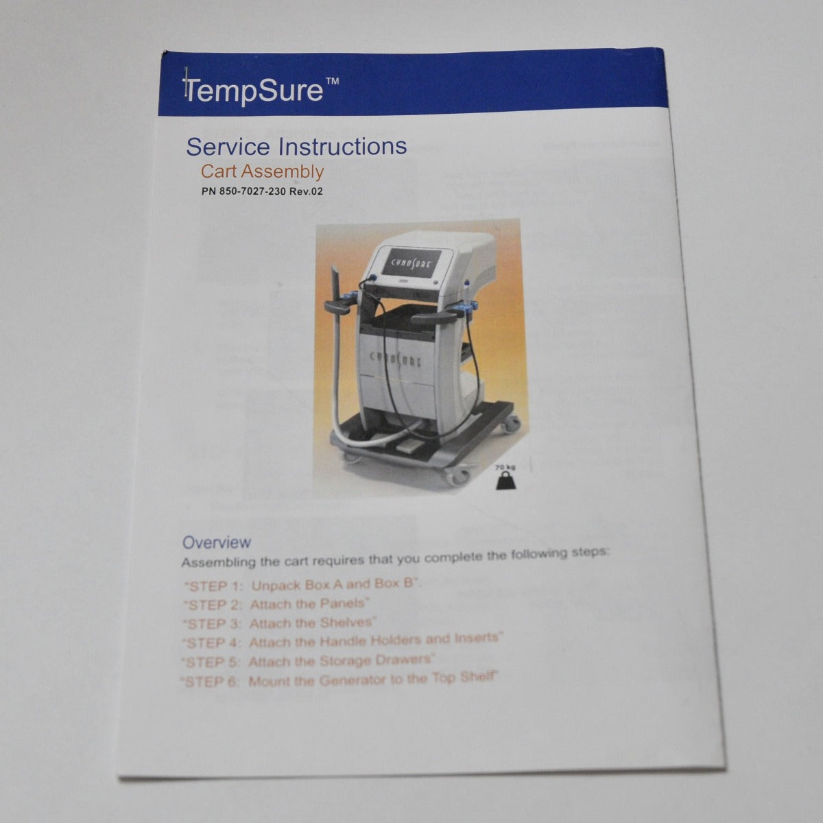 Cynosure TempSure Service Cart Assembly User Guide Setup Instructions Generator