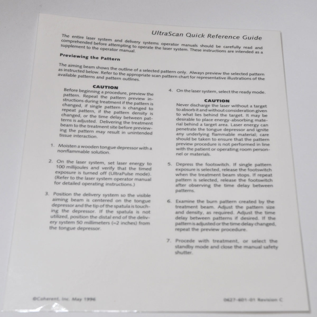 Lumenis Coherent UltraPulse Laser UltraScan Quick Reference Guide Scan Patterns