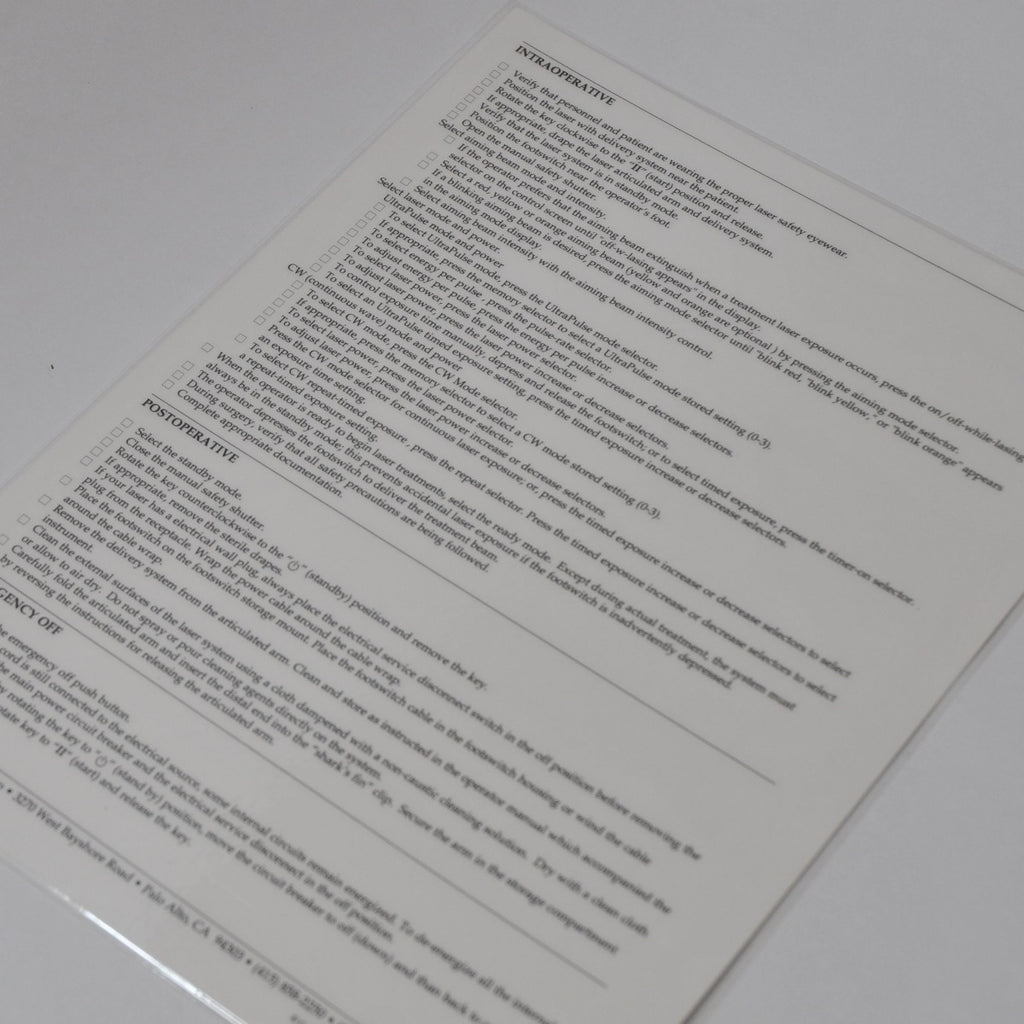Lumenis Coherent UltraPulse Carbon Dioxide Surgical Laser Operating Checklist