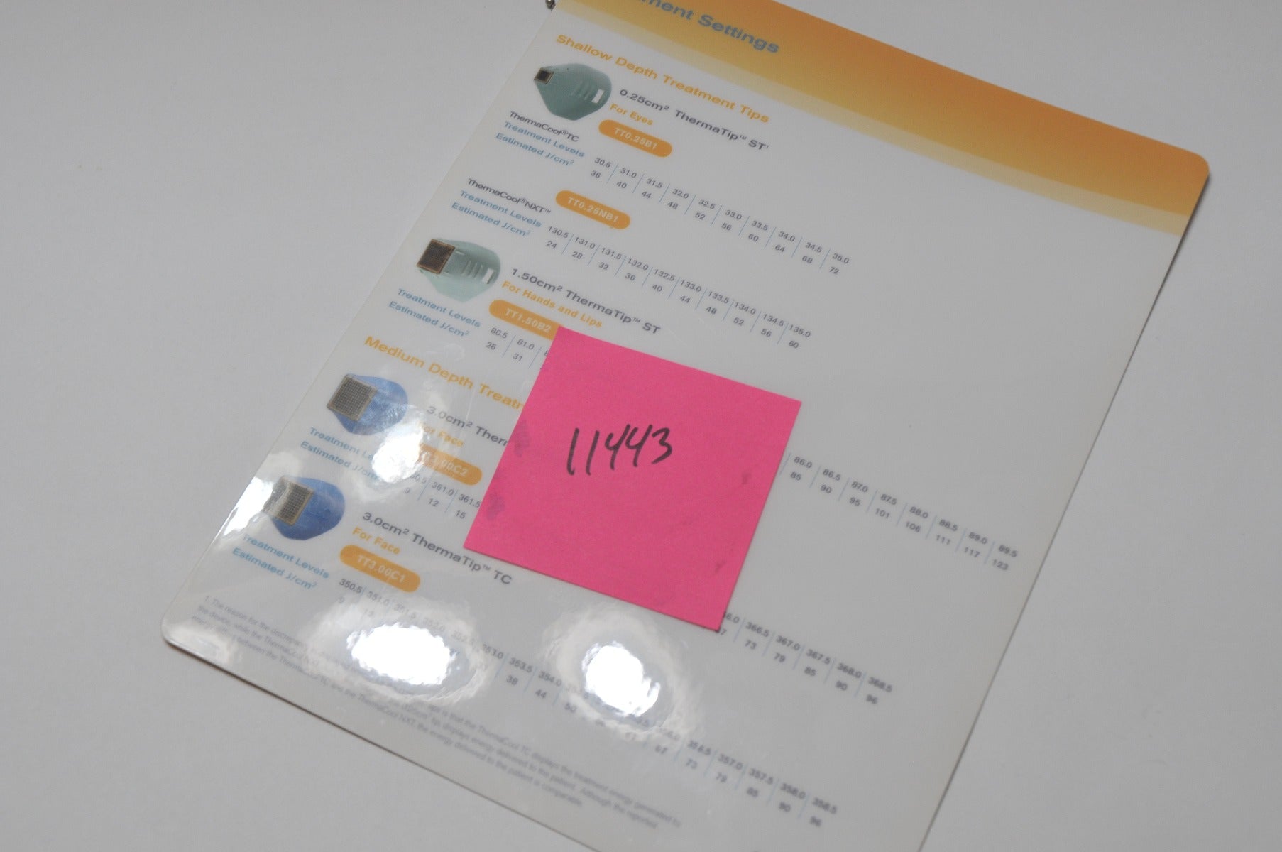Solta Thermage Treatment Settings User Operator Guide Laminated ThermaTip STC TC