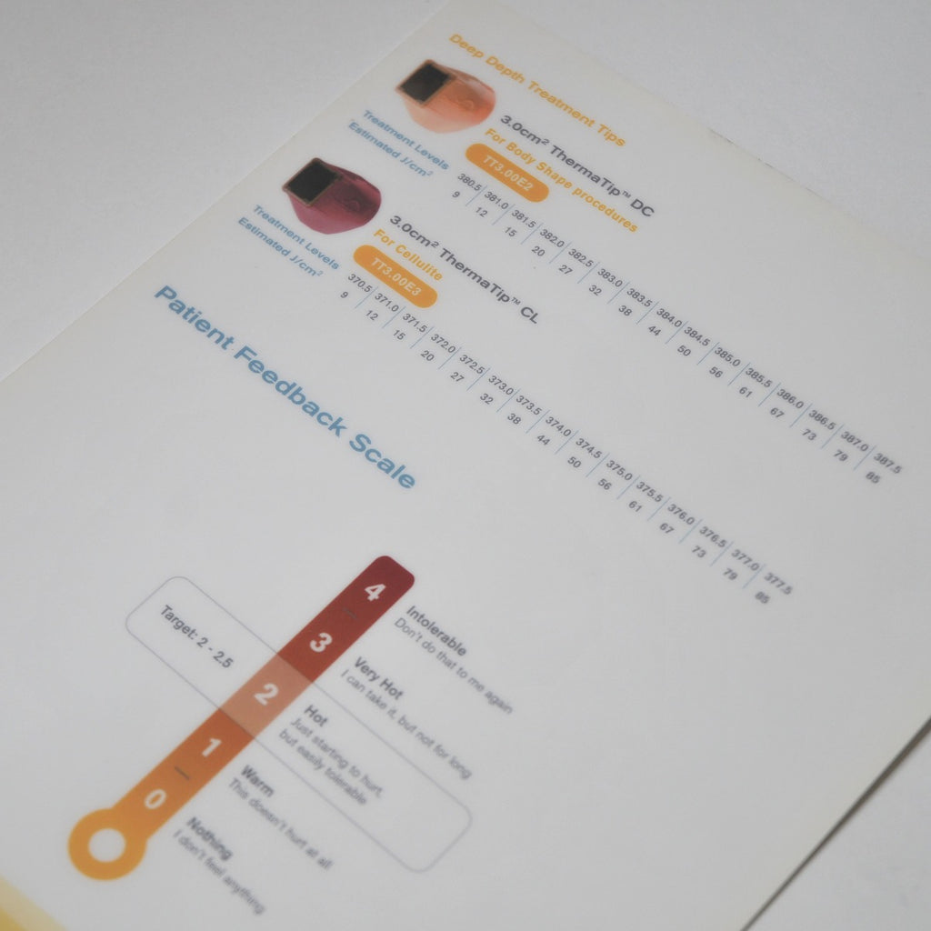Solta Thermage Treatment Settings User Operator Guide Laminated ThermaTip STC TC