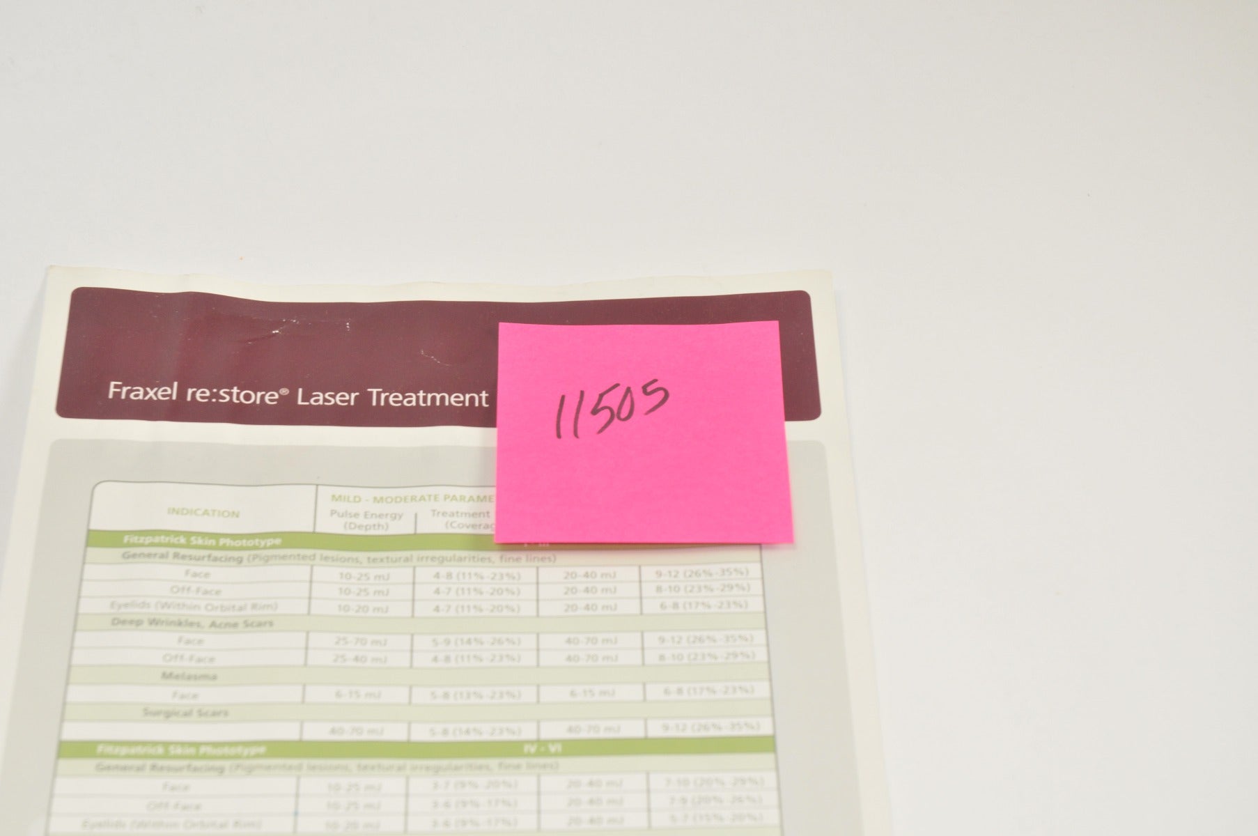 Reliant Fraxel Re:Store Laser 1550 nm Treatment Settings User Operator Guide
