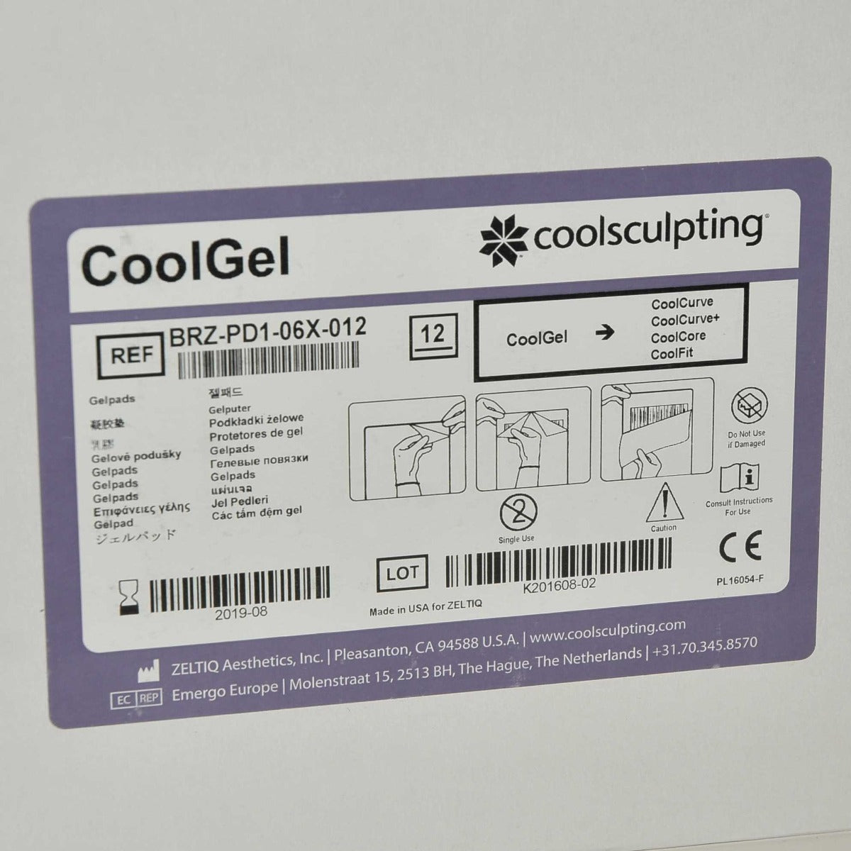 Zeltiq CoolSculpting Cool Gel Purple CoolGel BRZ-PD1-06X-012 Exp 08/19 x12Pcs