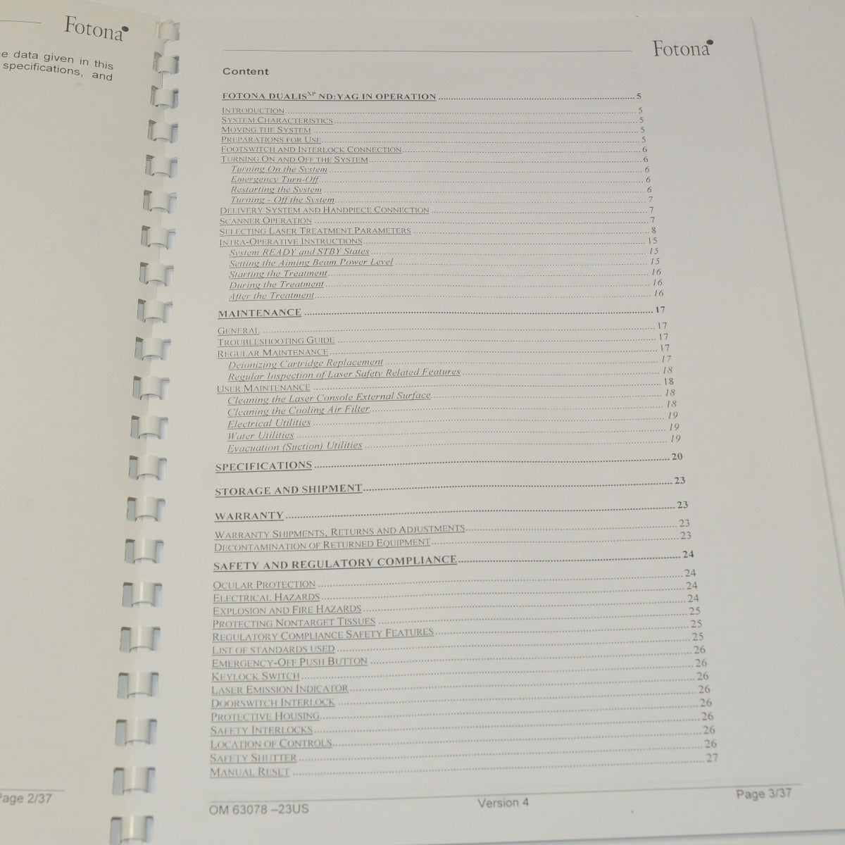 Fotona Dualis Nd YAG Medical Laser Products Operator Manual User Guide M001-9F
