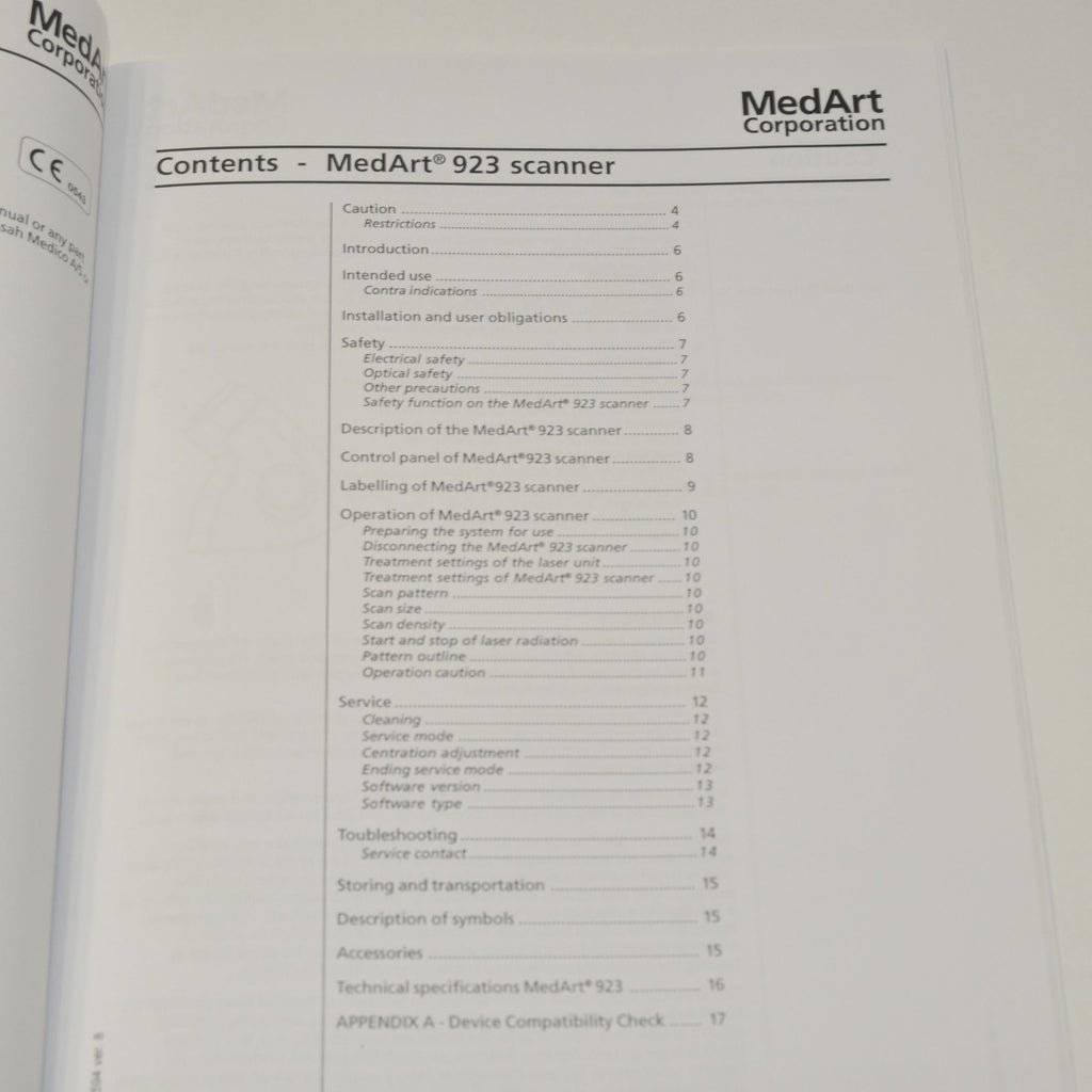 MedArt Uni-Laser Systems 923 Scanner Instruction Manual User Treatment Settings