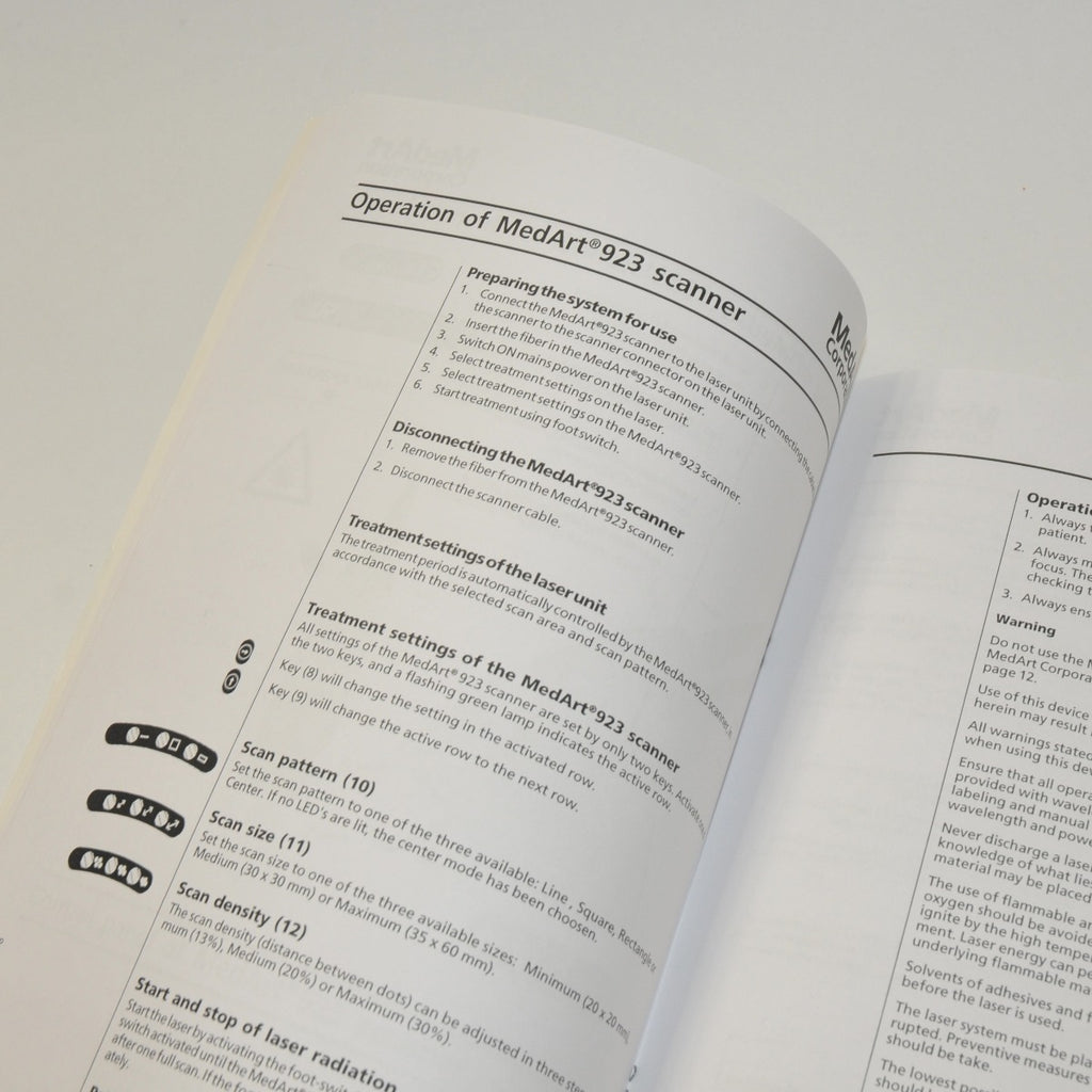 MedArt Uni-Laser Systems 923 Scanner Instruction Manual User Treatment Settings