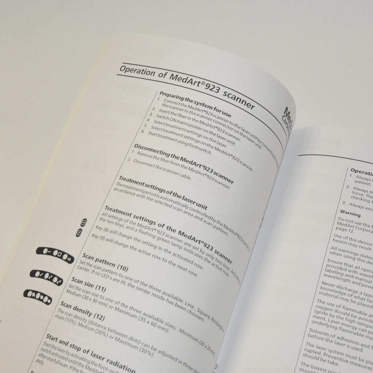 MedArt Uni-Laser Systems 923 Scanner Instruction Manual User Treatment Settings