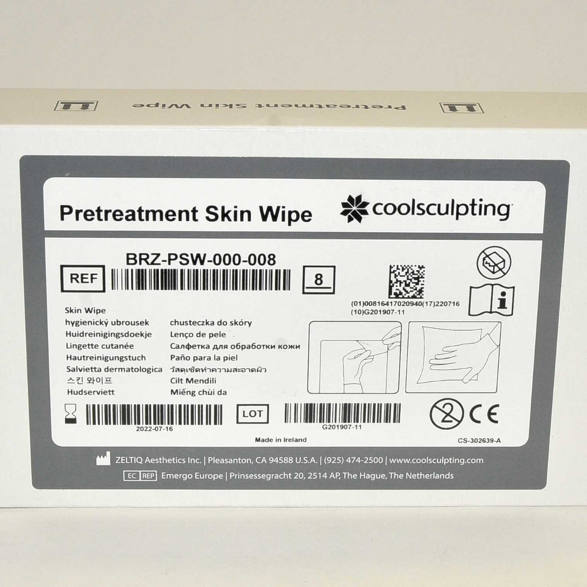 ZELTIQ CoolSculpting Pretreatment Skin Wipe BRZ-PSW-000-008 Treatment 07/22 x8Pc