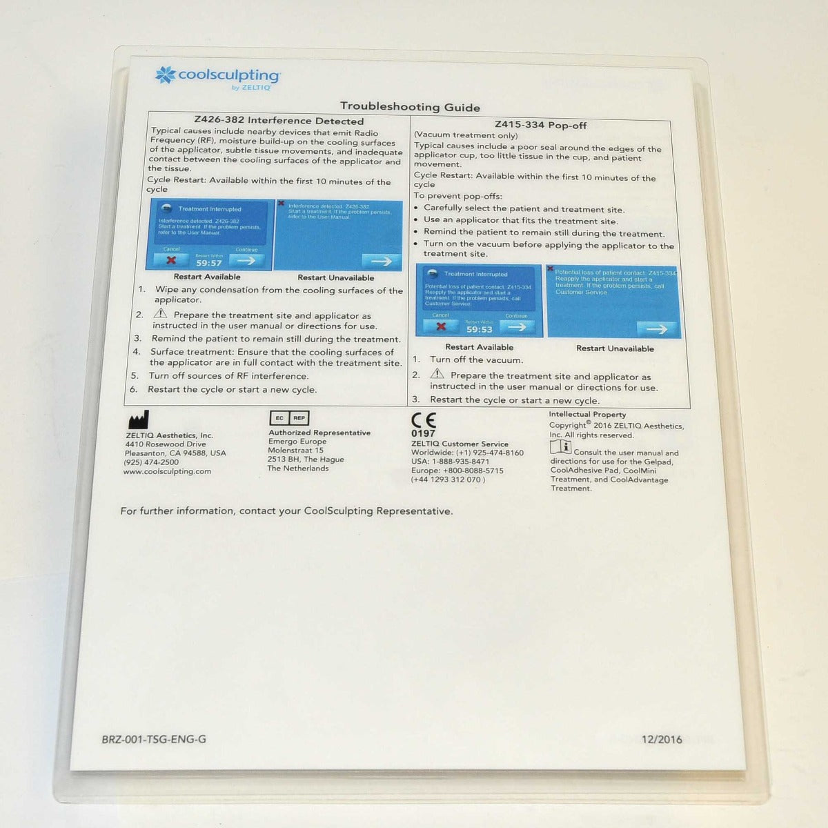 Zeltiq CoolSculpting User Troubleshooting Error Guide Operator BRZ-001-TSG-ENG-G