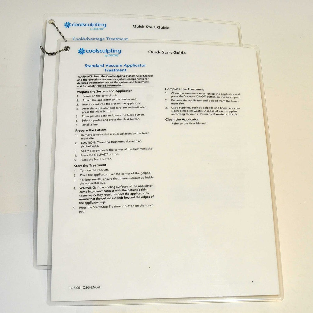 Zeltiq CoolSculpting Quick Start Treatment Guide Vacuum Applicator Treatment