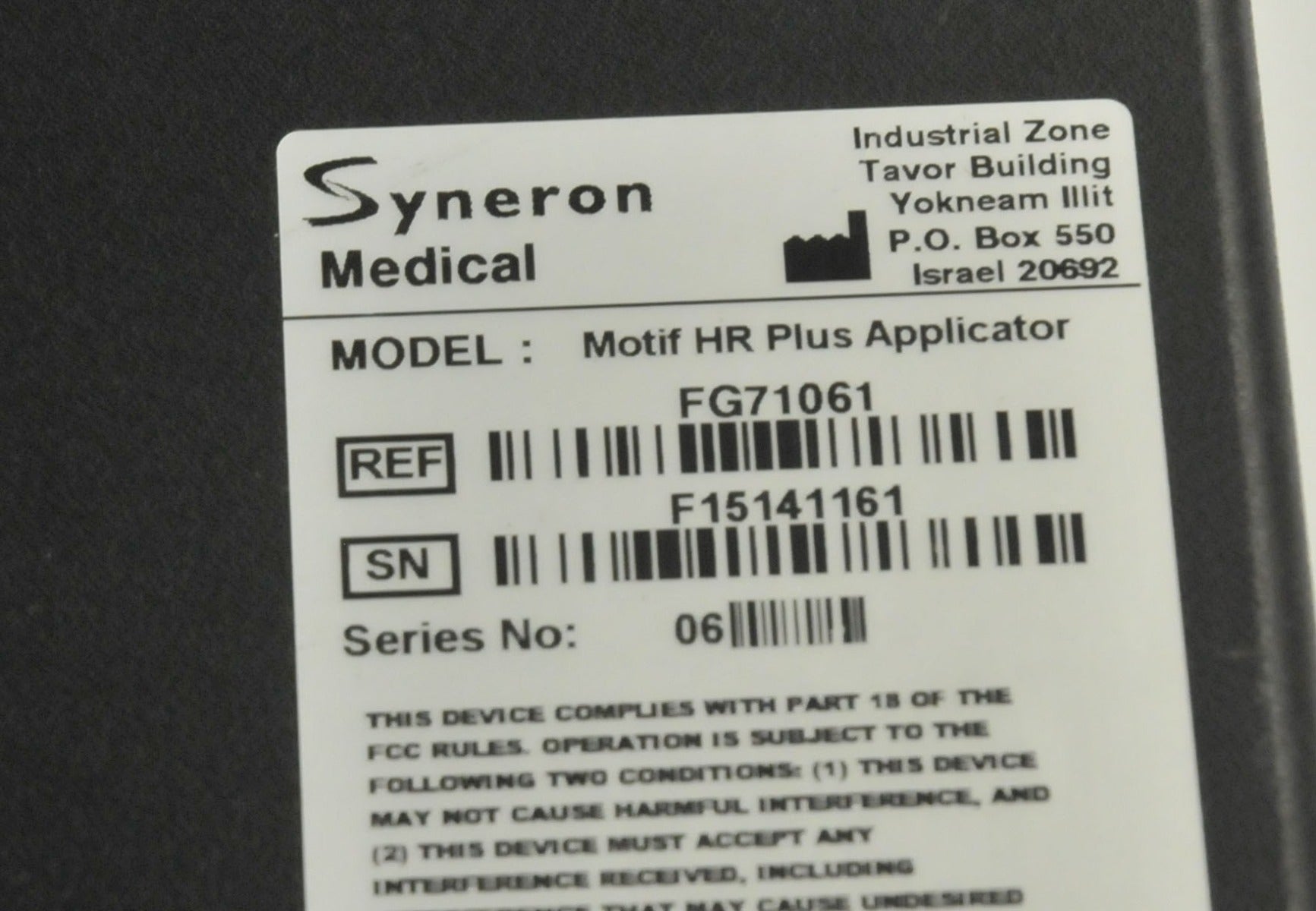 NEW Syneron Candela eLaser Elos MOTIF HR PLUS Applicator Handpiece Hair Removal