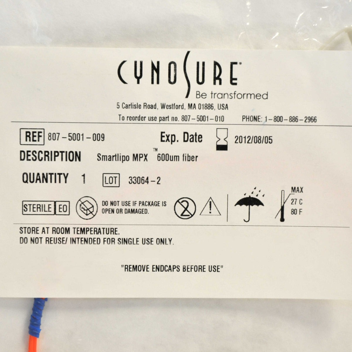 Cynosure SmartLipo MPX Laser Orange Fiber 600 um 807-5001-009 Sealed
