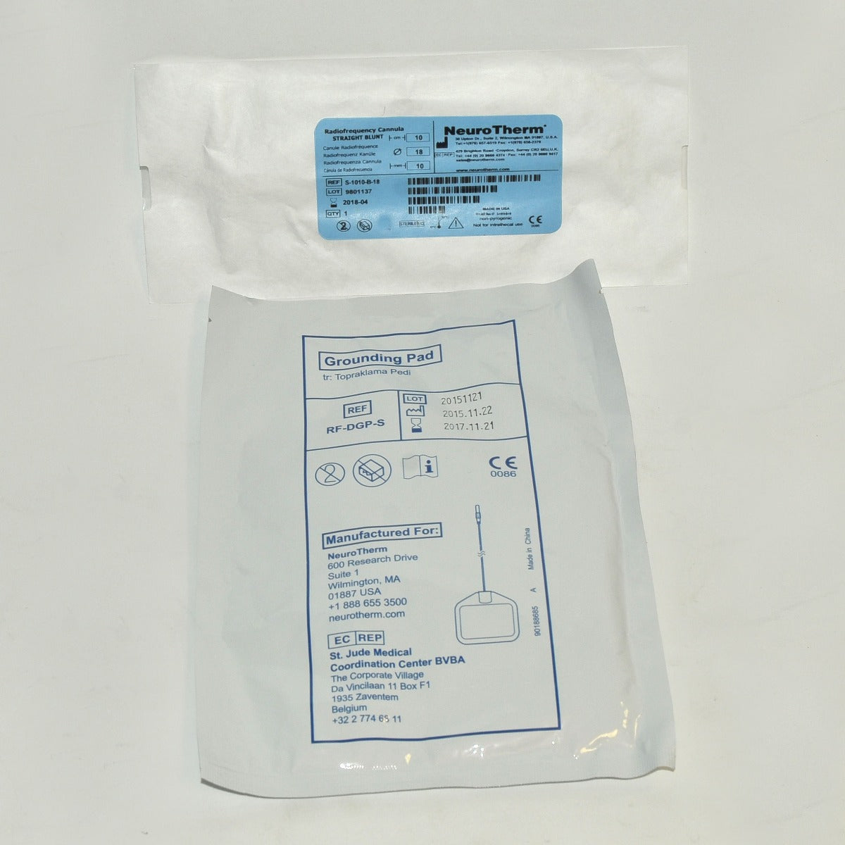 NeuroTherm RadioFrequency Cannula Straight Blunt S-1010-B-18 Grounding Pad Exp18