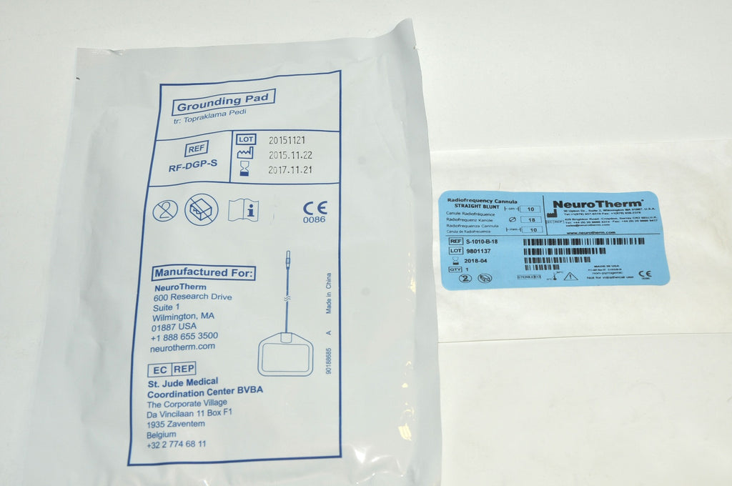 NeuroTherm RadioFrequency Cannula Straight Blunt S-1010-B-18 Grounding Pad Exp18